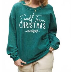 NEW OAT COLLECTIVE small town christmas thermal vintage sweatshirt - plus in pin